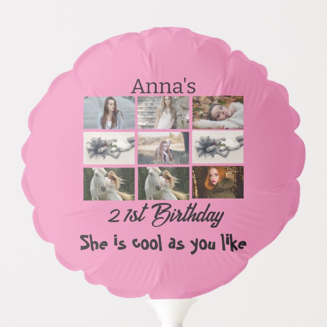 Modern 21st Birthday personalized 9 Photo Collage Balloon (Front)