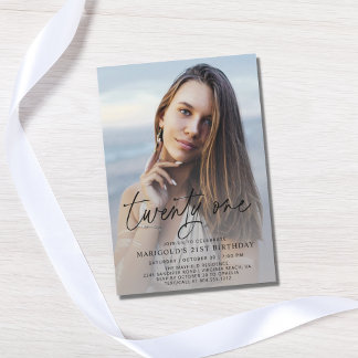 Modern 21st Birthday Photo Invitation