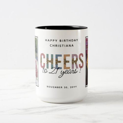 Modern 21st Birthday Photo Two_Tone Coffee Mug