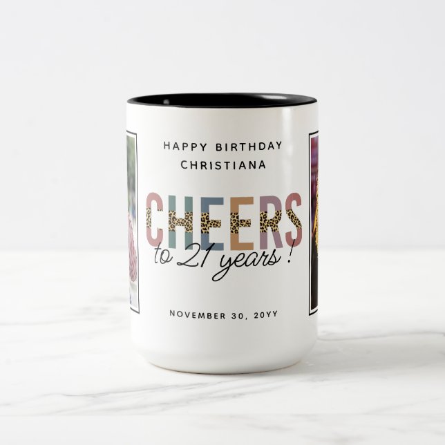 Modern 21st Birthday Photo Two-Tone Coffee Mug (Center)