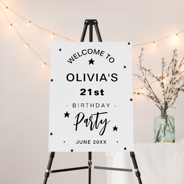 Modern 21st Birthday Stars Party Welcome Sign (In Situ (Stand))