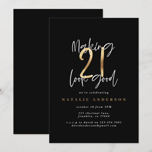 Modern 21st birthday typography black and gold (Front/Back)