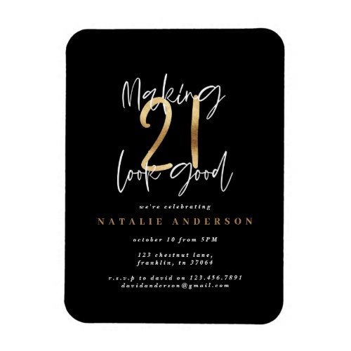 Modern 21st birthday typography black and gold magnet