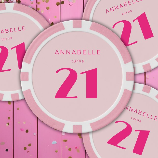 Modern 21st Twenty One Blush Pink Birthday Party Poker Chips (Blush pink custom poker chips for girls 21st birthday party favors and party decor)