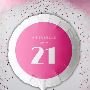 Modern 21st Twenty One Hot Pink Birthday Party Balloon