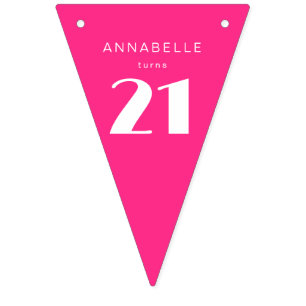 Modern 21st Twenty One Hot Pink Birthday Party Bunting Flags