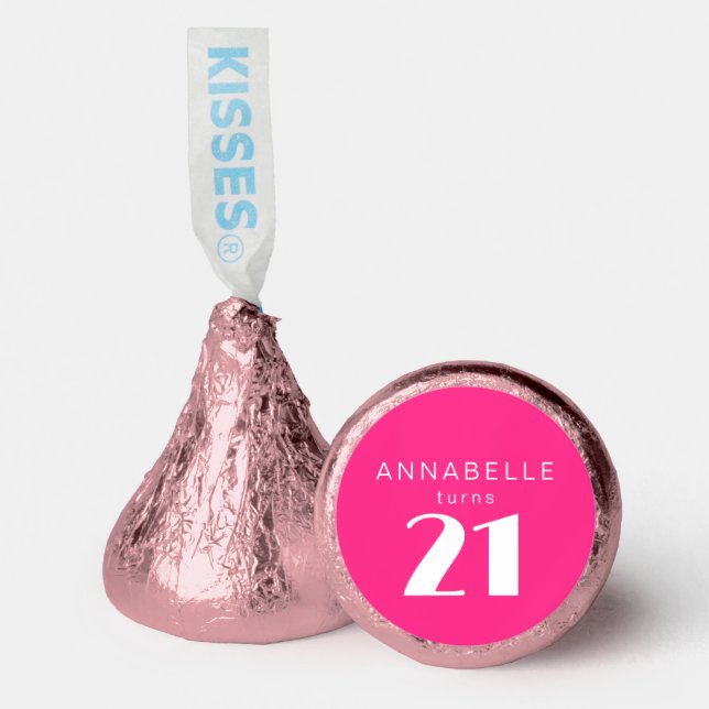 Modern 21st Twenty One Hot Pink Birthday Party Hershey®'s Kisses® (Front)