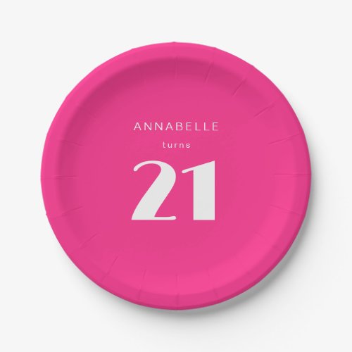 Modern 21st Twenty One Hot Pink Birthday Party Paper Plates