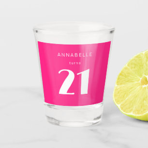 Modern 21st Twenty One Hot Pink Birthday Party Shot Glass