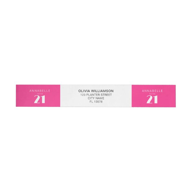 Modern 21st Twenty One Hot Pink Birthday Party Wrap Around Label (Individual)