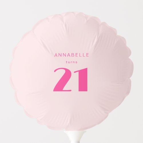 Modern 21st Twenty One Pink Birthday Party Balloon