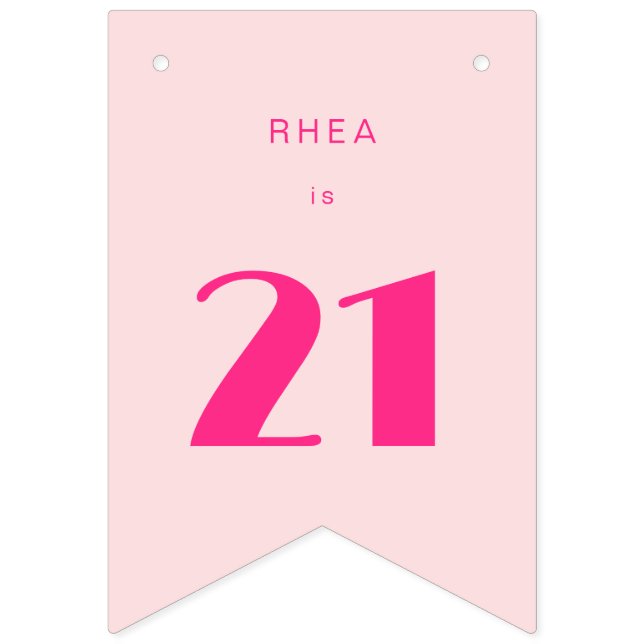 Modern 21st Twenty One Pink Birthday Party Bunting Flags (First Flag)
