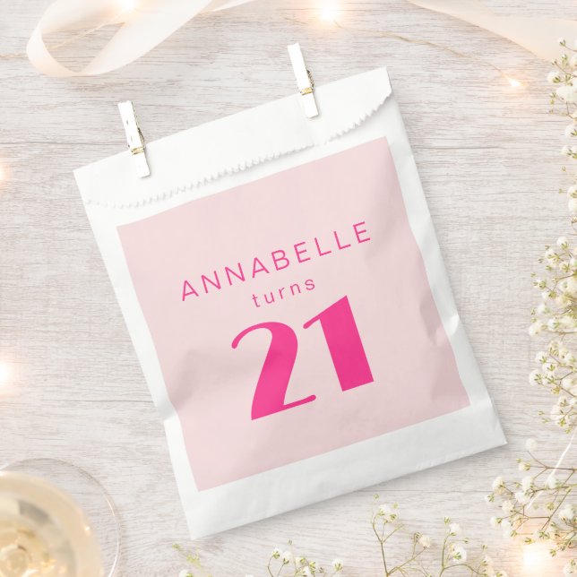 Modern 21st Twenty One Pink Birthday Party Favor Bag (Clipped)