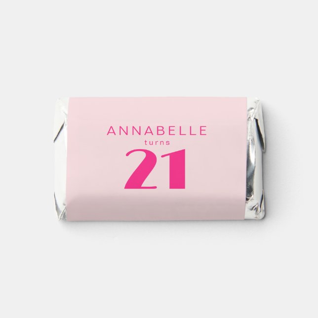 Modern 21st Twenty One Pink Birthday Party Hershey's Miniatures (Front)