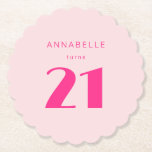 Modern 21st Twenty One Pink Birthday Party Paper Coaster<br><div class="desc">Custom 21st birthday party pink paper coaster perfect for girls twenty first birthday party celebrations.  Customize with your own name.  Colors can be edited in the design tool. Please use the message me button below for help with further customization and special requests.  © Zoe Chapman Design</div>