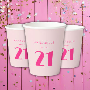 Modern 21st Twenty One Pink Birthday Party Paper Cups
