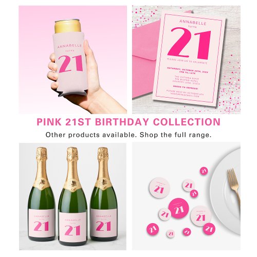 Modern 21st Twenty One Pink Birthday Party Sparkling Wine Label