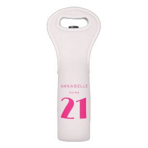 Modern 21st Twenty One Pink Birthday Party Wine Bag