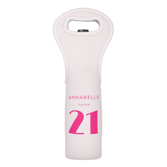 Modern 21st Twenty One Pink Birthday Party Wine Bag (Front)