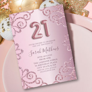 Modern 21stt Birthday Pink Glitter Sparkle Invitation