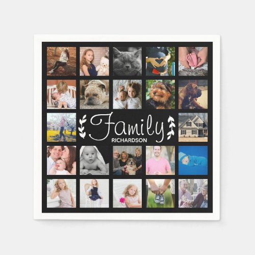 Modern 22 Family Photo Collage  Name Napkins