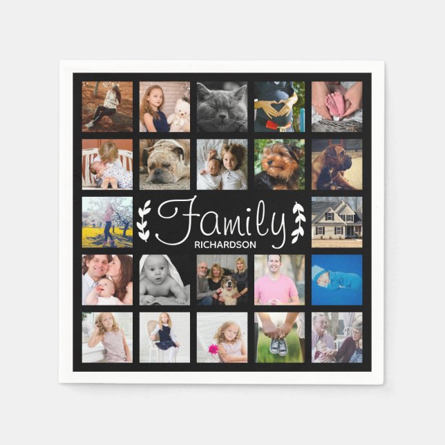 Modern 22 Family Photo Collage & Name Napkins (Front)