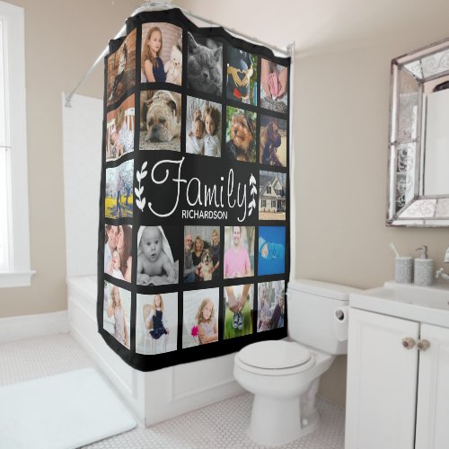 Modern 22 Family Photo Collage & Name Shower Curtain