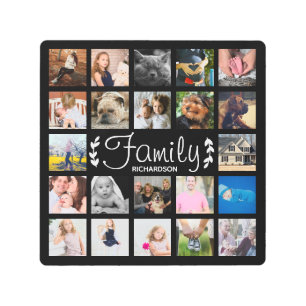 Modern 22 Family Photo Collage & White Laurels Metal Print