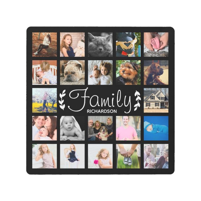 Modern 22 Family Photo Collage & White Laurels Metal Print (Front)