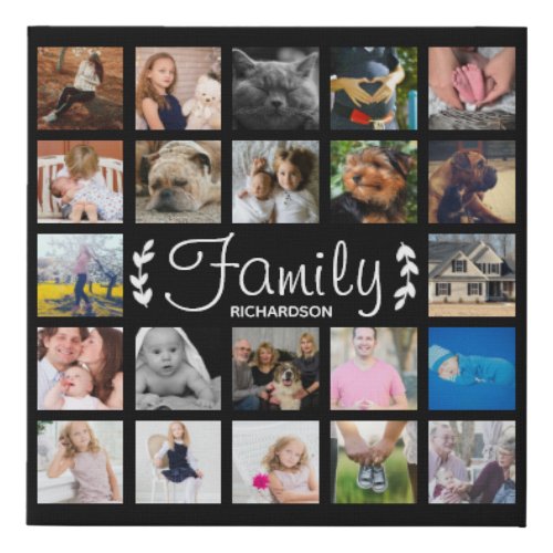 Modern 22 Photo Collage Family Name Faux Canvas Print