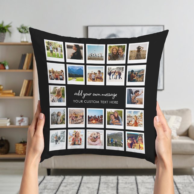 Modern 22 Picture Personalized Photo Collage Throw Pillow (Creator Uploaded)