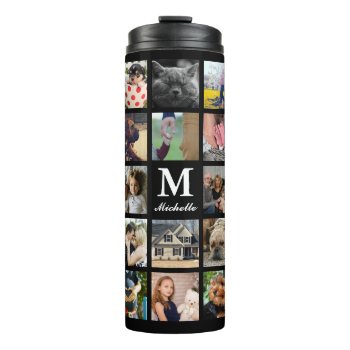 Modern 24 Family Photo Collage With Initial & Name Thermal Tumbler by GrudaHomeDecor at Zazzle
