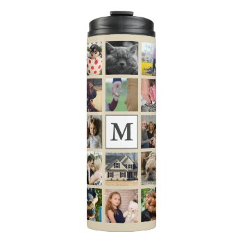 Modern 24 Family Photo Collage With Initial Thermal Tumbler by GrudaHomeDecor at Zazzle