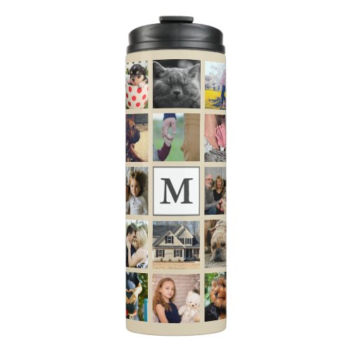 Modern 24 Family Photo Collage with Initial Thermal Tumbler