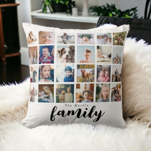 Modern 24 photo grid family collage Throw Pillow