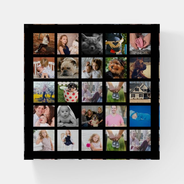 Modern 25 Family Photo Collage Paperweight (Front)
