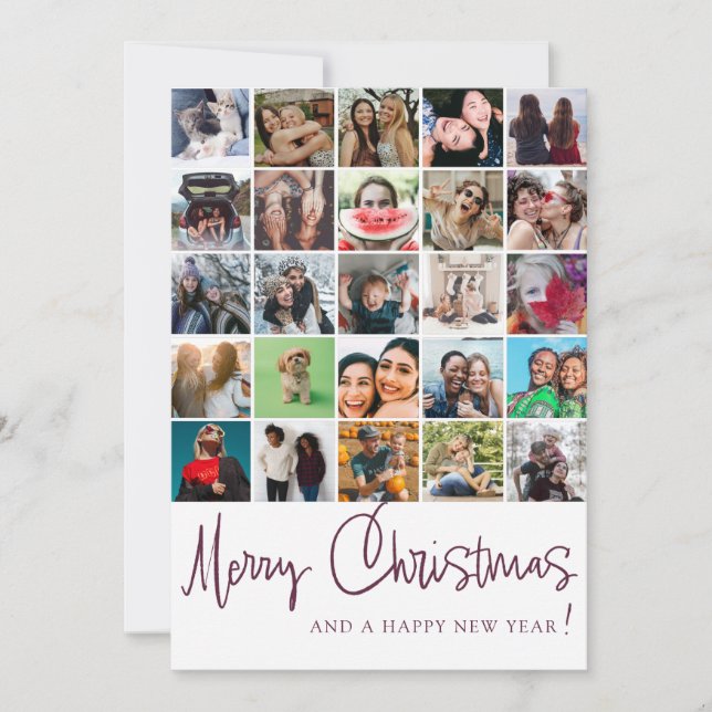 Modern 25 photo collage Christmas Pattern  Holiday Card (Front)