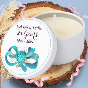 Modern 25th Anniversary Blue Floral Bow Thankyou Mini Candle Favors