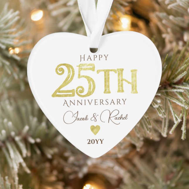 Modern 25th Anniversary Gold Keepsake Wedding Ornament (Tree)