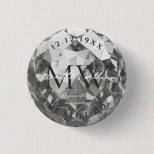 Modern 25th Anniversary Silver Wedding Monogram Button