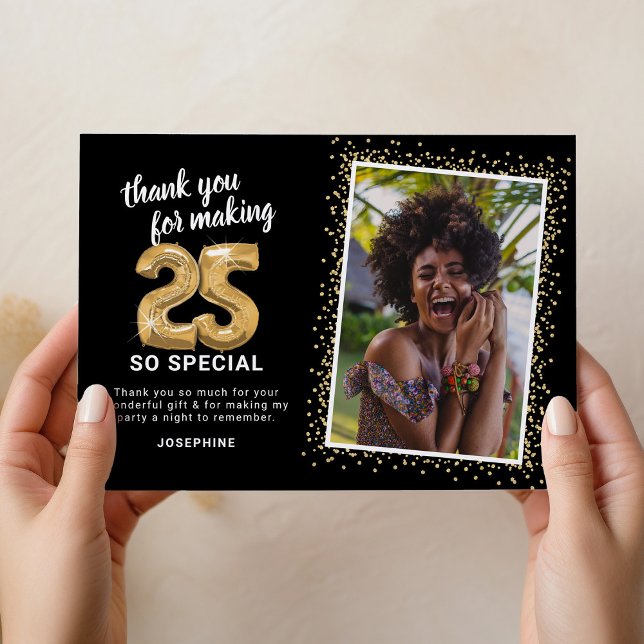 Modern 25th Birthday Photo Thank You Card (Creator Uploaded)