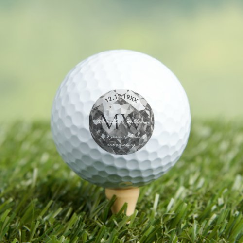 Modern 25th Monogram Silver Wedding Anniversary  Golf Balls