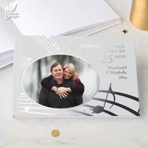 Modern 25th SILVER Anniversary SWEET MUSIC Foil Guest Book