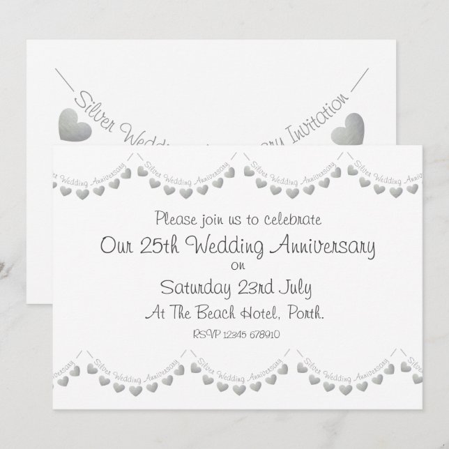 Modern 25th Silver Wedding Anniversary Invitation (Front/Back)