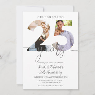 Modern 25th Wedding Anniversary 2 Photo Invitation