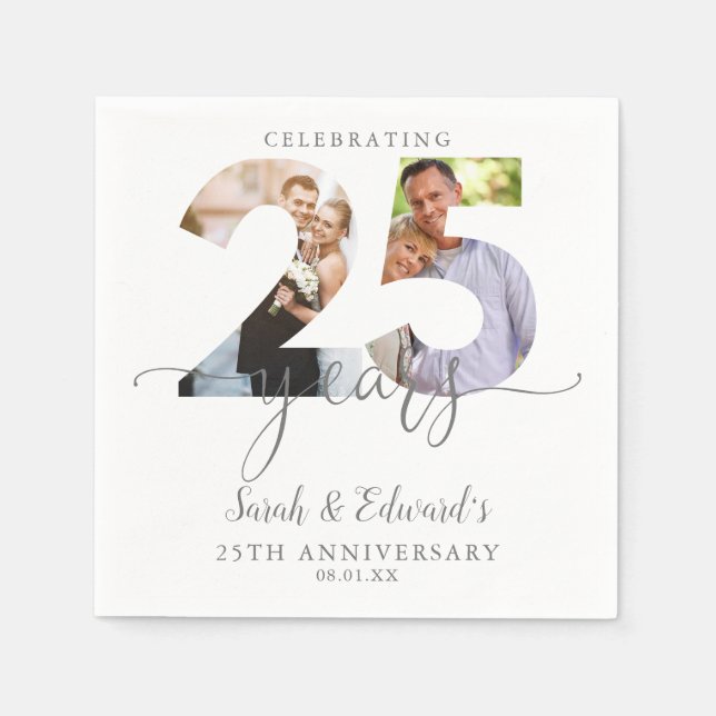 Modern 25th Wedding Anniversary 2 Photo Napkins (Front)