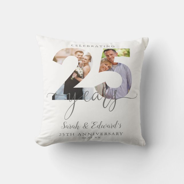 Modern 25th Wedding Anniversary 2 Photo Throw Pillow (Front)