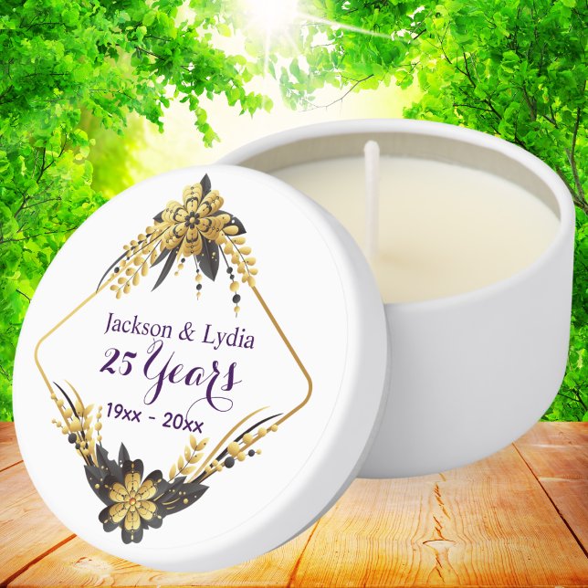  Modern 25th Wedding Anniversary Black & Gold  Mini Candle Favors (Creator Uploaded)