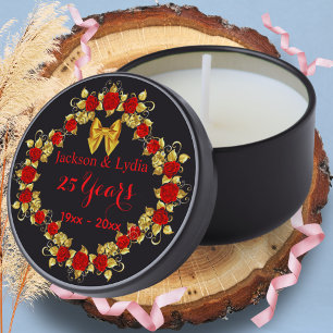 Modern 25th Wedding Anniversary Gold & Red Floral Mini Candle Favors