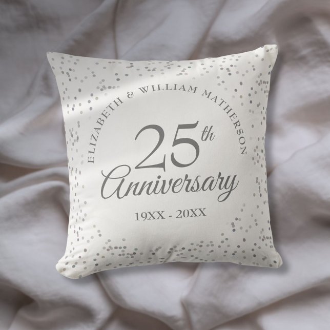Modern 25th Wedding Anniversary Silver Confetti Throw Pillow (Modern 25th Wedding Anniversary Silver Confetti Throw Pillow)
